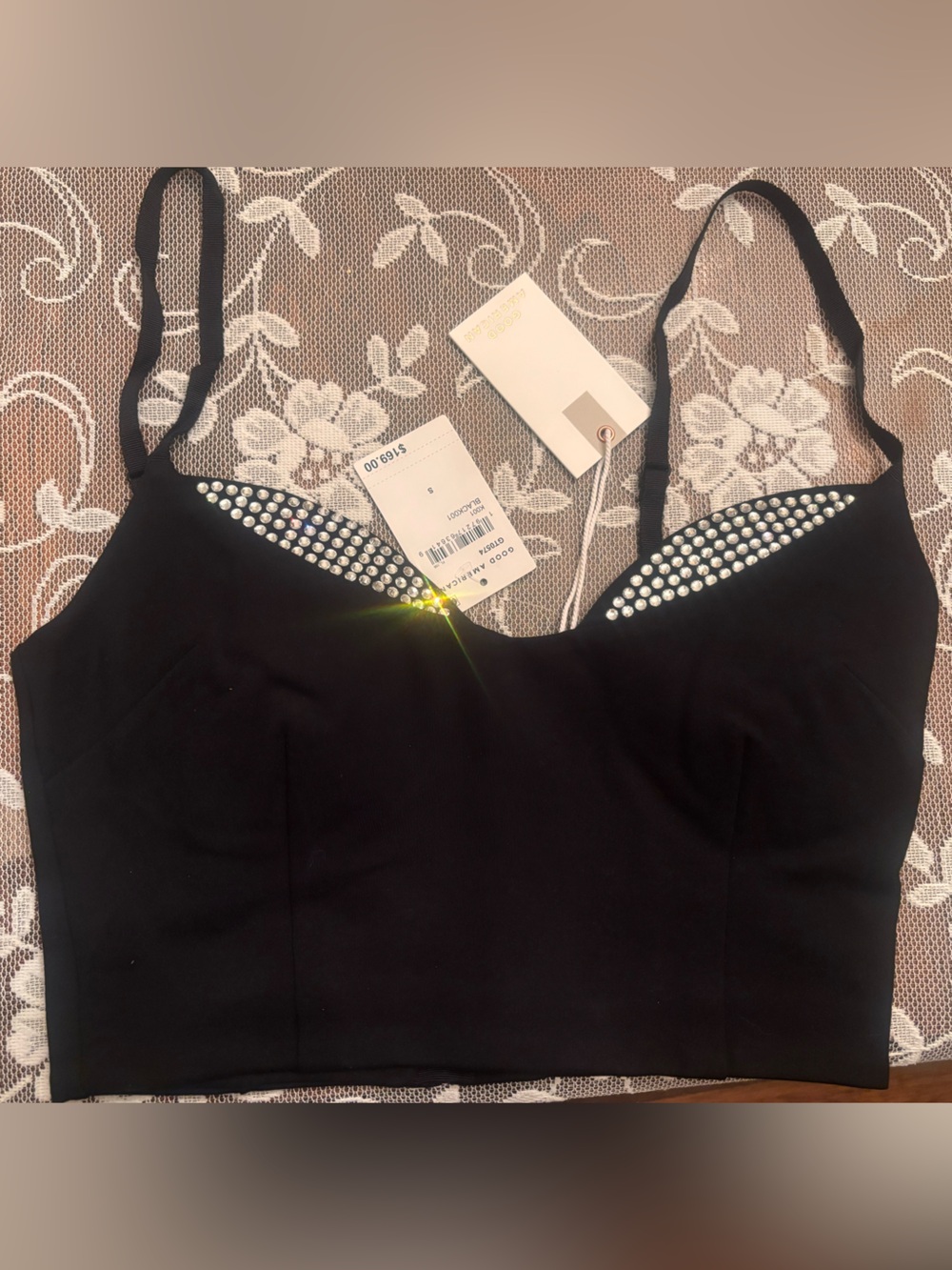 NEW w/Tags. GOOD AMERICAN Ponte Crystal Knit Top, Size Small.  Stunning!
